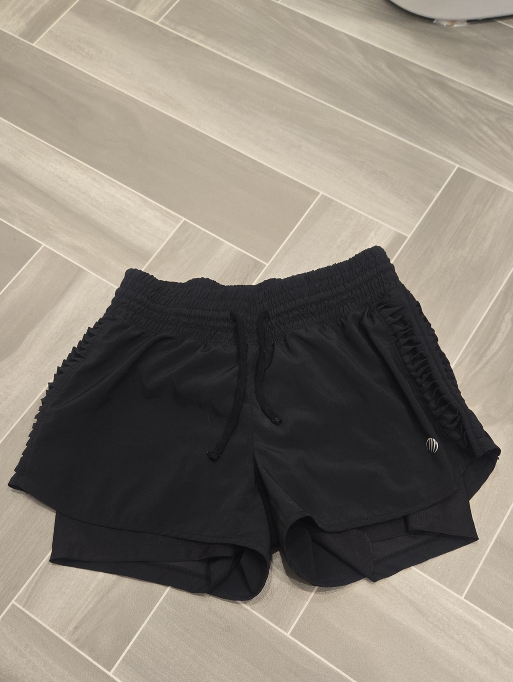 MPG Black Layered Athletic Shorts with Side Ruched Detail